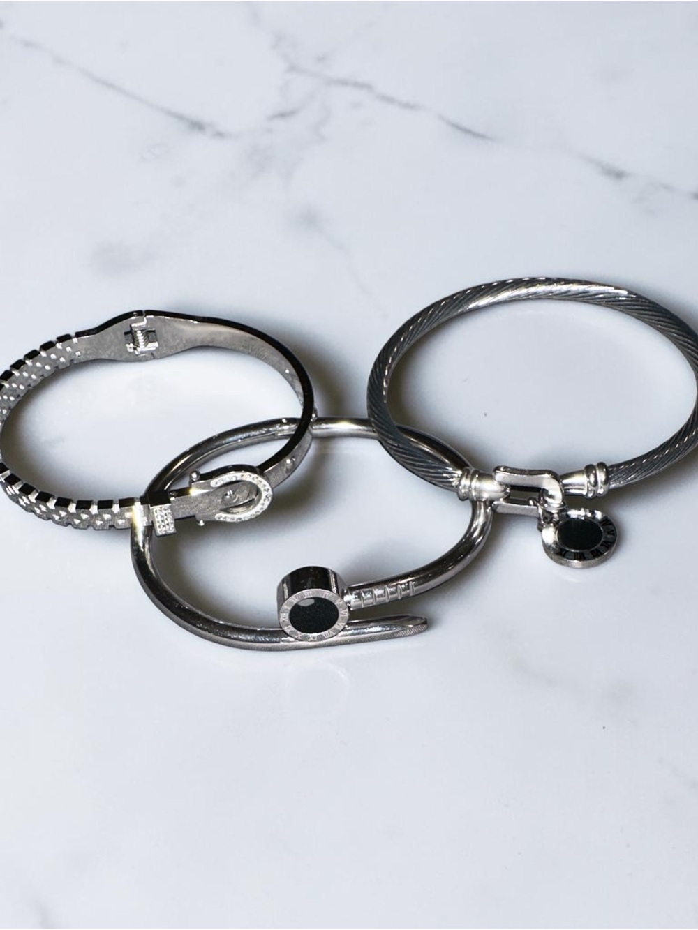 Silver Black Accent Women's Bracelet Set